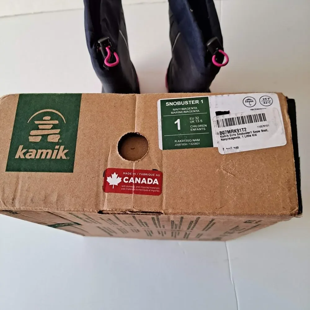 Kamik Snobuster1 Insulated Waterproof Snow Boots Navy Magenta Kids Girls Size 1